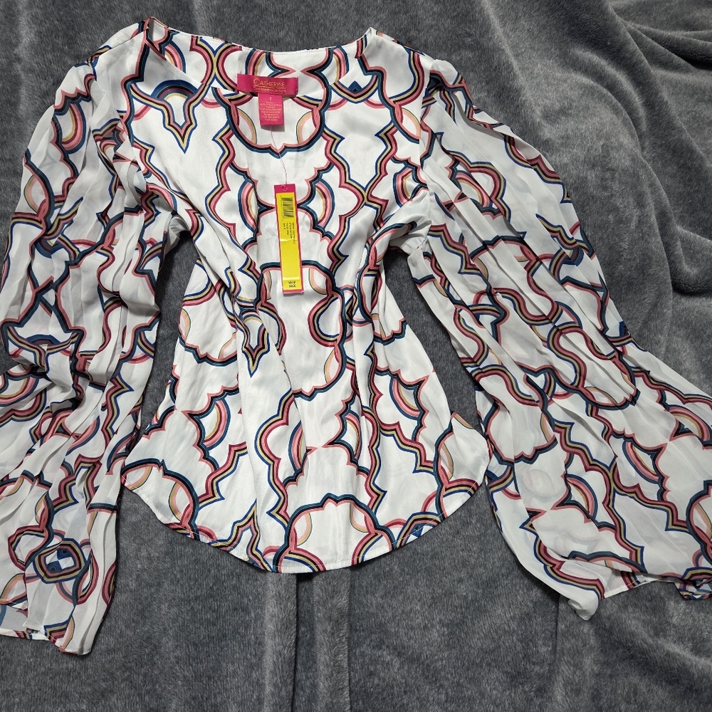 Catherines White and Pink Patterned Blouse